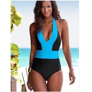 One Piece Black/Blue Fashion Bikini Swimwear